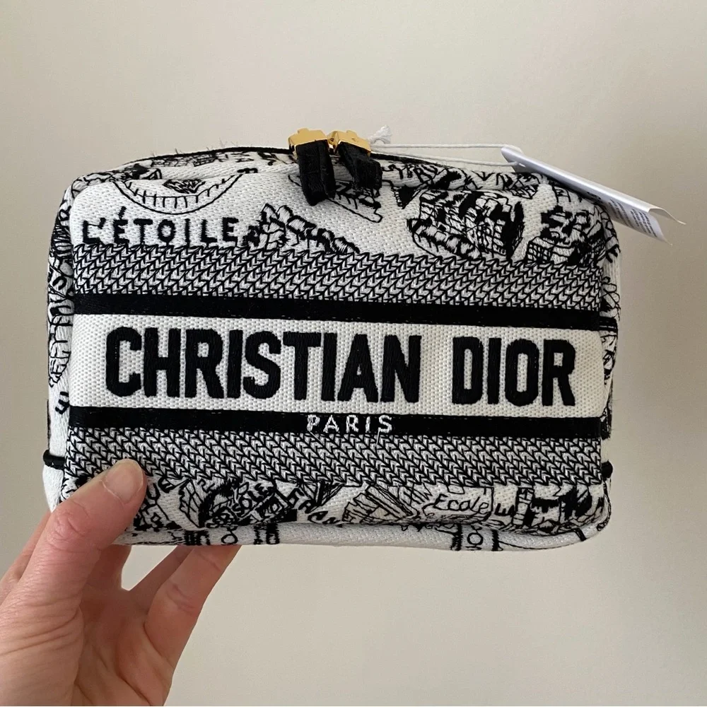 NWT Christian Dior Made in Italy Black White Plan de Paris Pouch Makeup Bag - Picture 2 of 16